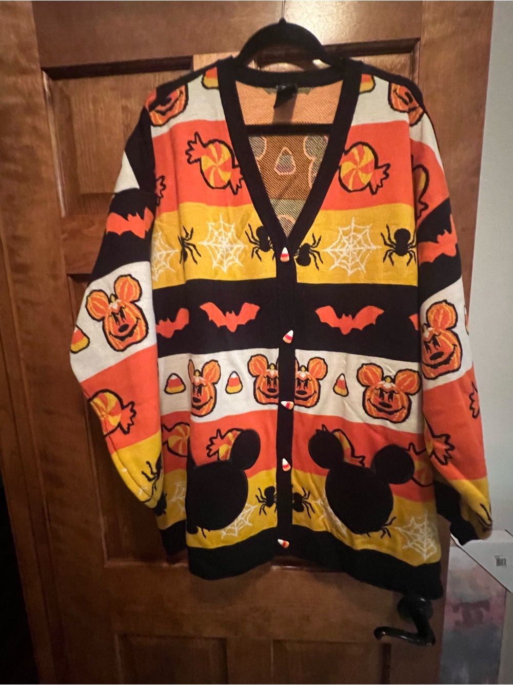 Halloween Mickey Mouse Plus Womens Cardigan Sweater - Orange/Black/Yellow sz 3X